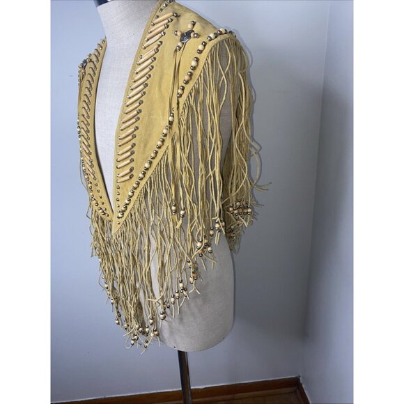 Cripple Creek Shawl Vest Western Leather Studded Bead Fringe Capelet Poncho OS - Picture 5 of 11